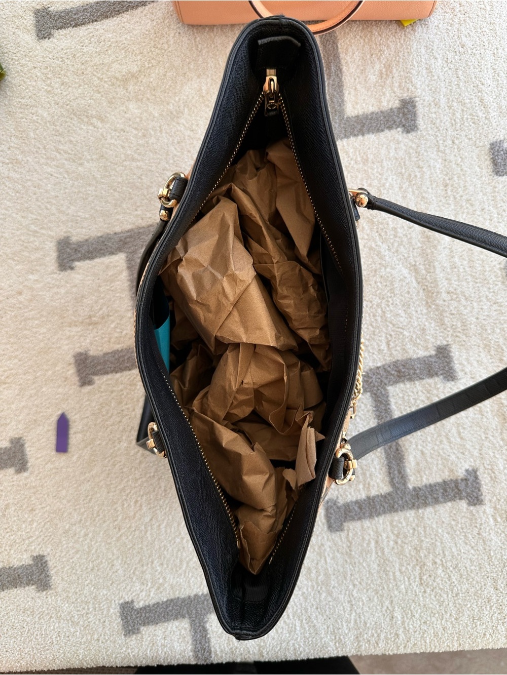 Coach Leopard-Print Tote in Brown and Black with Gold Chain Accent - Picture 5 of 14